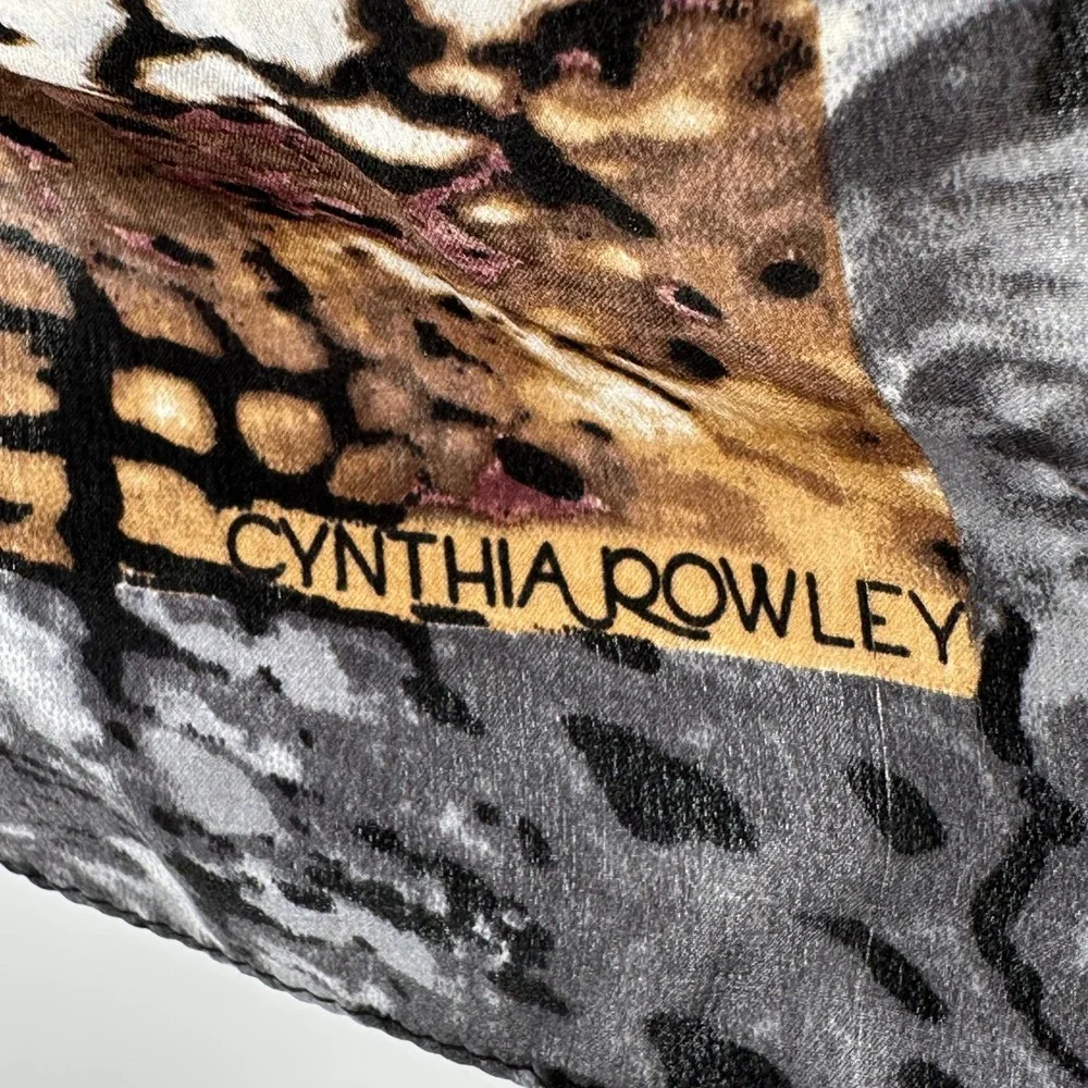 Cynthia Rowley 100% Silk Scarf Brown Grey Animal Snakeskin Leopard Print 65 x 14
